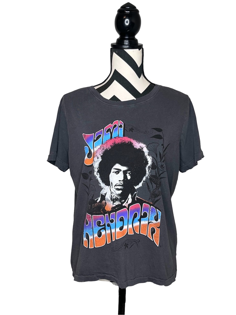 Jimi Hendrix Short-Sleeve Distressed Cotton Graphic T-Shirt Sz S